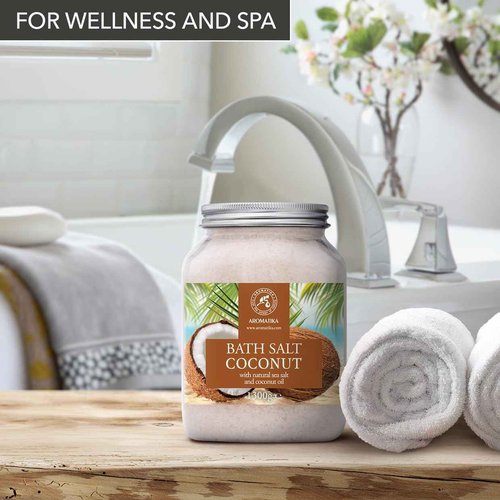 Bath Sea Salt Coconut 46 Oz (1300g) - Coconut oil for Bath Soak - Natural Sea Salt - Body Care - Beauty - Wellness - Relaxation - Aromatherapy Bath Salts - Exotic Scent
