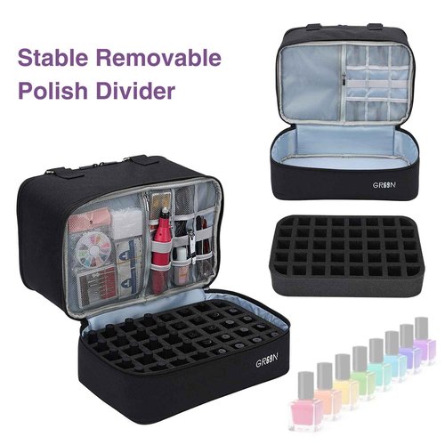 GR69N Nail Polish Organizer Bag,Double Layer Nail Polish Storage Fits a Nail Lamp and 40 Bottles,Great Size Nail Storage Organizer For Nail Drill,Nail Supplies Set (Bag Only)-Black