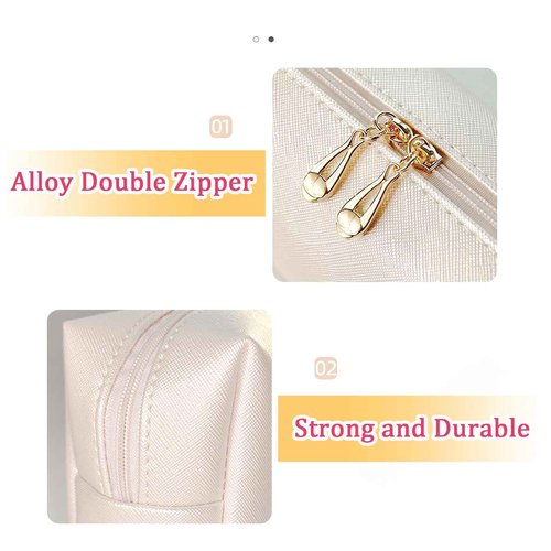 Fodofodo Personalized Initial Letter Makeup Bag,Preppy Patch Makeup Bag,PU Waterproof Travel Toiletry Bag,Chenille Letter Cosmetic Bag,Toiletry Zipper Pouch Organizer for Women Girls (White,U)