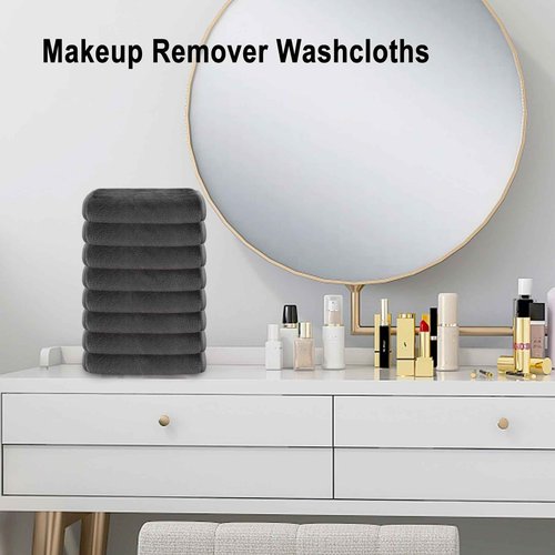 KODAMO Makeup Remover Cloth, 13" x 7" Microfiber Face Cloths for Washing Face, Reusable Soft Makeup Remover Towels for Women, Gray
