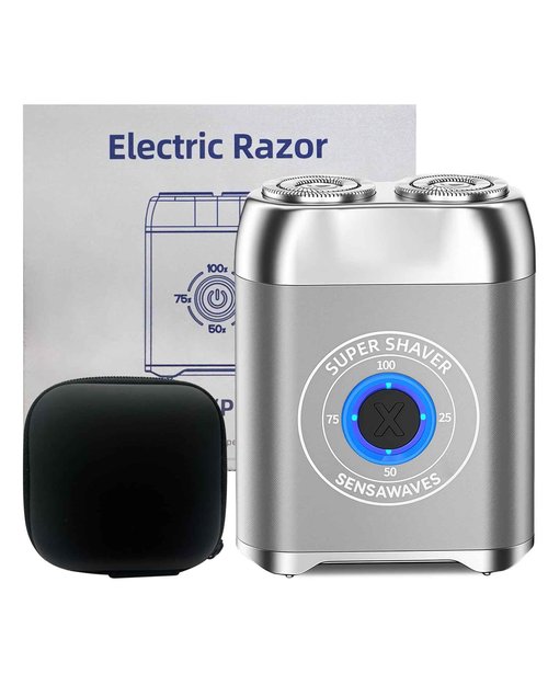 Electric Shaver for Men, Portable Travel Shaver for Face & Beard, IPX7 Waterproof Rechargeable Razor with Detachable Head, Cordless Wet/Dry Shaving, Easy Cleaning, Includes Storage Case (Silver)