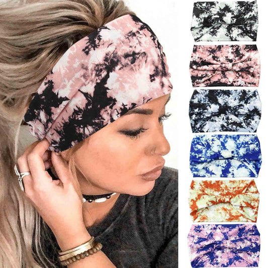 Olbye Boho Headbands Women Wide Knotted Headband Non Slip Elastic Hairbands Tie Dye Turban Head Wraps Workout Sports Yoga Sweatband Bohemian Head Bands for Women Fashion Hair Accessories Pack of 6