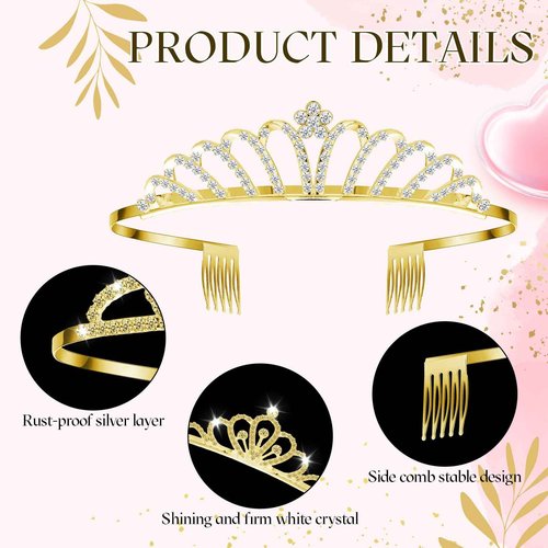 Yuefunny 24 Pcs Crystal Tiara Headbands for Women Princess Headband Crown with Combs Tiaras and Crowns for Pageant Bridal Wedding Prom Party Gifts(Stylish,Gold)