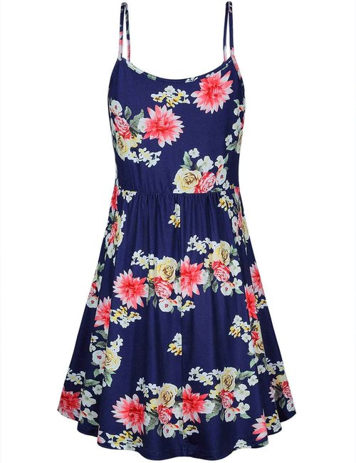Qnursma Spring Maternity Dresses,Women Printed Spaghetti Strap Breastfeeding Nursing Maxi Dress Sleeveless Empire Waist Casual Tunic Mid Length Soft Stretch Blue Floral L 10-12
