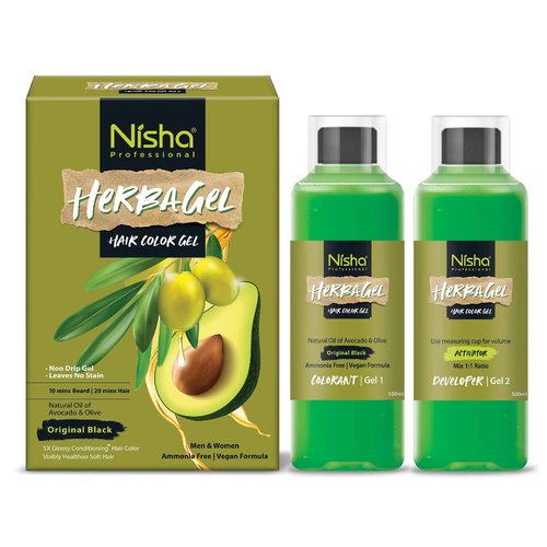 Nisha Herba Gel Hair Colour Gel, Original Black 1 Litre | No Ammonia, No Stain, Non-Drip Vegan Formula | Permanent Hair Colour & Hair Dye | 100% Grey Coverage & Long-Lasting Shine