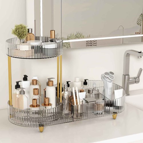 Beborxue Makeup Organizer Countertop for Vanity, 360 Rotating Cosmetic Skincare Perfume Organizers, Large Capacity Cosmetic Display Case for Dresser, Bathroom Countertop (Clear)