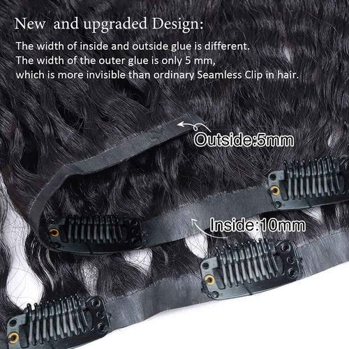 Niawigs Kinky Straight Seamless Clip Ins for Black Women Human Hair Clip In Hair Extensions Real Human Hair PU Invisible Hair Extensions 7pcs Set 22 Inch 130 Grams