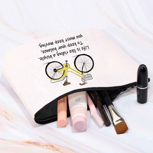 MBMSO Bicycle Gifts Cosmetic Bag Bicycle Makeup Bag Life is Like Riding a Bicycle Zipper Pouch Cyclist Gifts Cycling Toiletry Bag Organizer Bag (Life is like riding a bicycle bag)