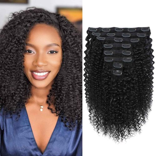 Kinky Curly Clip ins Human Hair 3C 4A Curly Clip in Hair Extensions for Black Women 8Pcs with 20Clips 120g/set 10A Brazilian 18 Inch Human Hair Natural Black