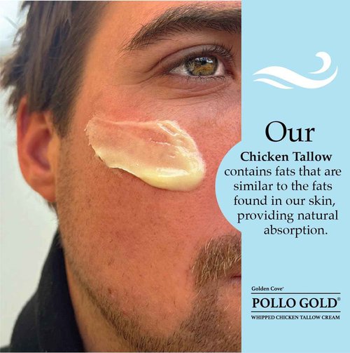 Pollo Gold Whipped Chicken Tallow Cream – Collagen-Rich Organic Face & Body Moisturizer with Olive & Essential Oils | Handmade in USA | For All Skin Types – 2 oz (Vanilla Bean)