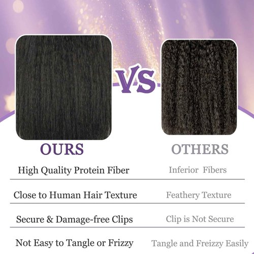 HAFTALUV Kinky Straight Clip in Hair Extensions 130g 6Pcs Protein Fiber Close to Human Hair Clip in for Black Women Full Head Double Weft 20inch #4