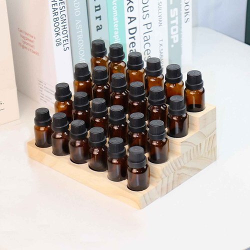 LONG TAO Essential Oil Display Stand 4 Tier Essential Oil Holder Solid Wood Essential Oil Rack for 24 Bottles Tabletop Display Holder Bottle Organizer for 5-20ml Bottles Display for Essential Oils
