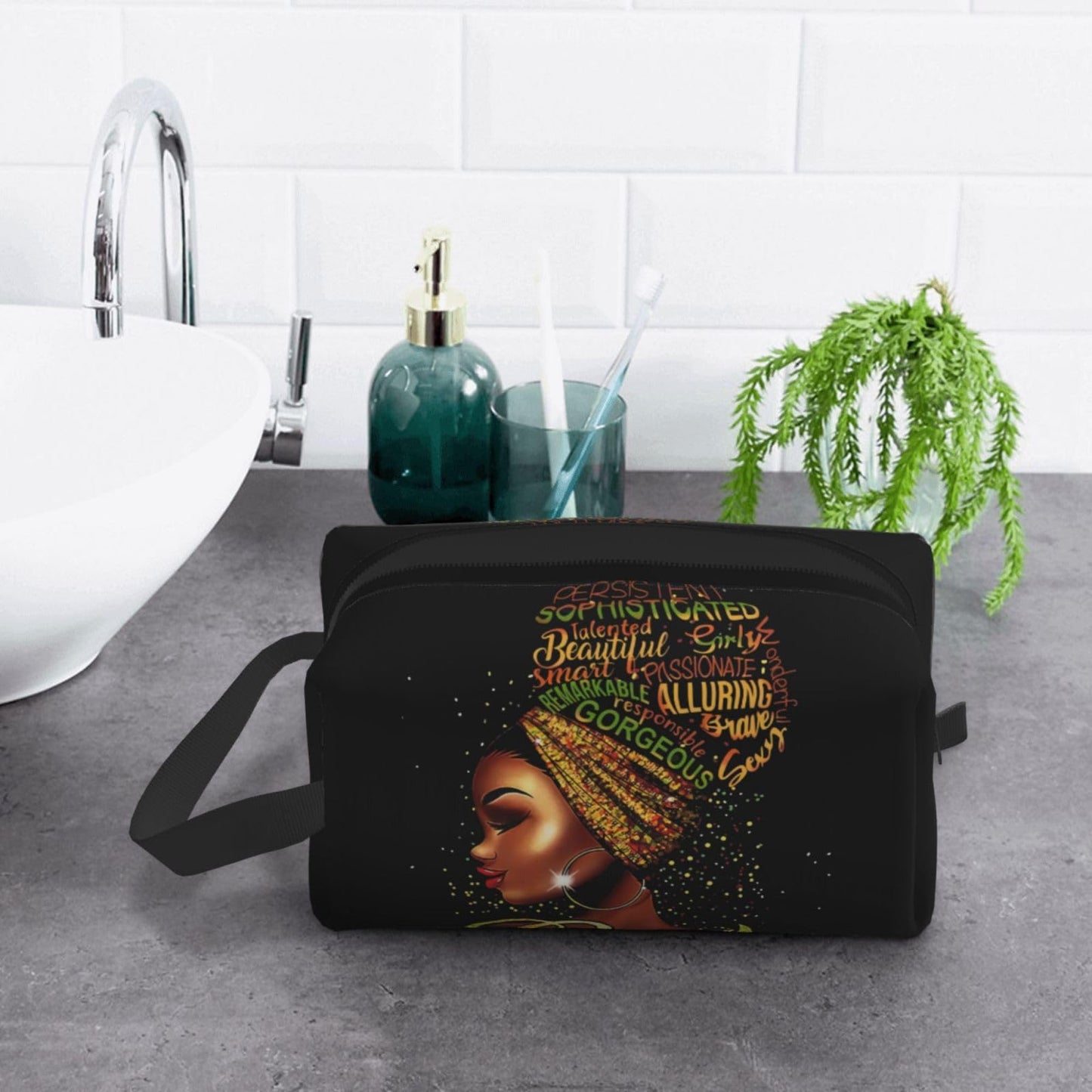 African Women Cosmetic Bag Travel Makeup Pouch Waterproof Makeup Bag for Purse Portable Toiletry Bag Organizer