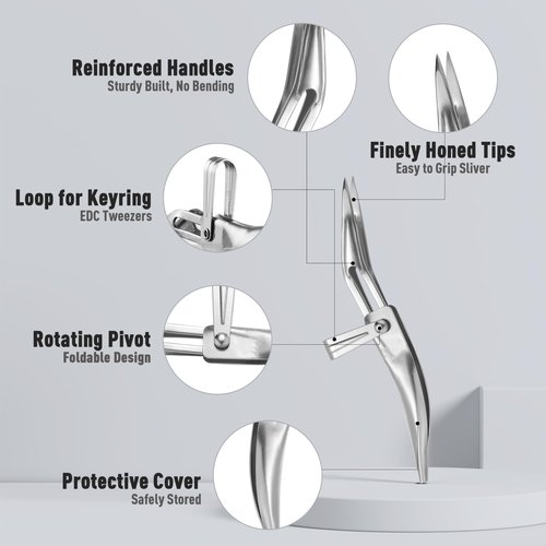 DUROX 3-Piece Tweezer Set — 1.Pointed Ingrown Hair Tweezers, 2.Fine-Tip Splinter Tweezers, 3.Safety Round Tip for Facial & Chin Hair Removal. Made of stainless steel. Protective pouch for safe storage