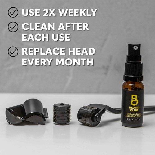 The Beard Club Derma Roller, Cleaning Spray & Replacement Head - Beard Roller with Cleaning Spray and Replacement Head
