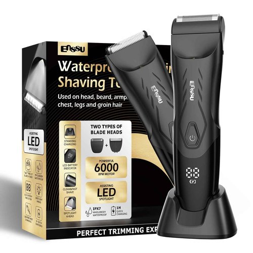 ENSSU Body Hair Trimmer for Men: 2-in-1 Manscape Trimmer & Shaver with LED Light for Ball/Pubic/Groin,Waterproof Trimmer for Men,No-Nick Shaving,Smooth Grooming
