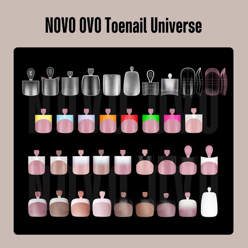 NOVO OVO French Tip Matching Press on Nail tips set, BERRY PINK Square Finger and Square Round Toe Nail Tips kit, Soft Gel Nail Extension, Pre-applied Tip Primer & Matte Base Coat x 15 Sizes 360 pcs