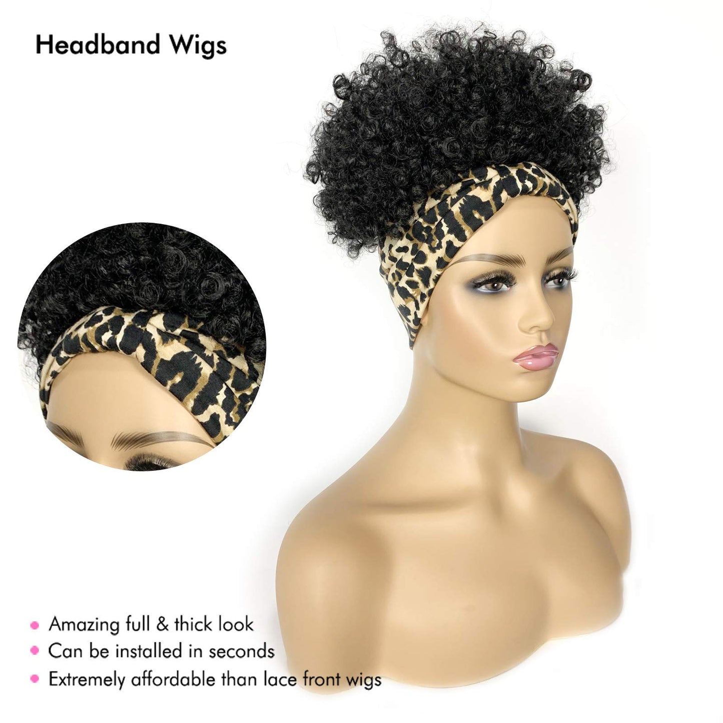 Allyreetress Short Wigs for Black Women Afro Wigs for Black Women Headband Wig with Headbands Attached Kinky Curly Pineapple Wig