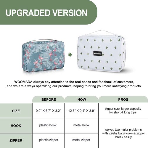 WOOMADA Toiletry Bag with Hanging Hook, Travel Toiletry Bag, Travel Makeup Bag, Cosmetic Organizer for Brushes Set, Shampoo, Full Sized Container for Women (cactus)