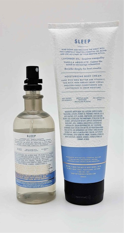 Bath & Body Works - Aromatherapy - Lavender Vanilla – Sleep - 2 pc Bundle - Pillow and Body Mist - 5.3 fl oz - & Body Cream - 8 oz