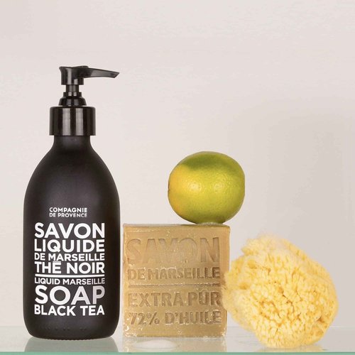 Compagnie de Provence Savon de Marseille Extra Pure Liquid Soap - Black Tea - 16.7 Fl Oz Glass Pump Bottle