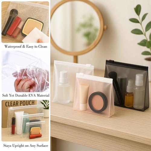 Circloophs Mini Clear Makeup Bag, 80 Pack Small Cosmetic Bags with Zipper TSA Approved Travel Bags Bulk for Toiletries Plastic EVA Water-resistant Reusable Pouches for Bathing Suit Bikini, Mixed Size