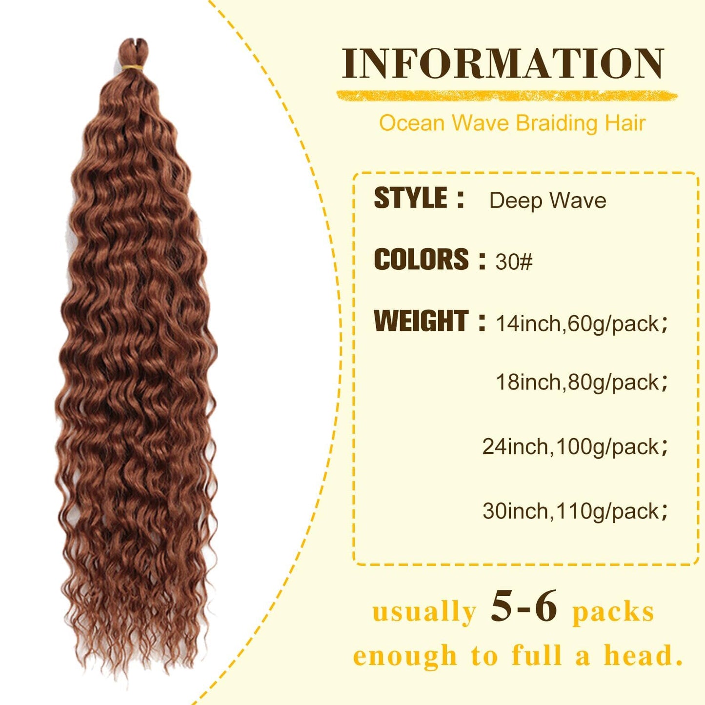 Ocean Wave Crochet Hair 24inch 4packs Deep Wave Crochet Hair Ocean Wave Braiding Hair Crochet Braids Synthetic Braids Wet and Wavy Braiding Hair For Black Women (#30, 24inch4packs)