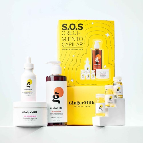 GINGER MILK SOS Hair Growth Kit with Biotin & Ginger, Vegan Hair Care Set with Growth Serum, Shampoo, Nourishing Mask & ampoule. Natural Formula Strengthens Roots, Reduces Hair Loss