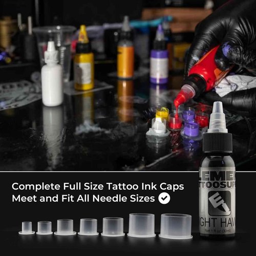 Denergy Tattoo Ink Caps with Base - Assorted 300pcs Clean Ink Cup for Tattoo Permanent Makeup Pigment Container - Tattoo Accessories, Ink, Supplies (#25#20#17)