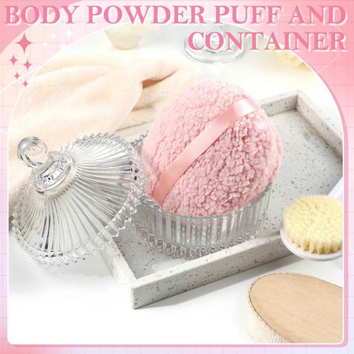 Extra Large Body Powder Puff and Container, 6 Inch Oversize Dust Powder Puff for Baby Women Dusting Powder