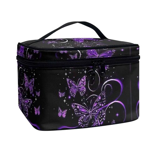 Glorowreny Butterfly Toiletry Bag for Women Large Purple Portable Large Cosmetic Bags for Women Travel Makeup Cosmetic Zipper Bags Pouch Travel Toiletry Bag