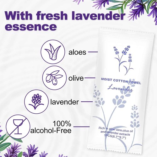 Moist Cotton Towel Bulk Moist Towelettes Individually Wrapped,White Towel Services,Refreshment Pre Moistened Towels for Dentist Travel Sport Party Hotel 100,Lavender