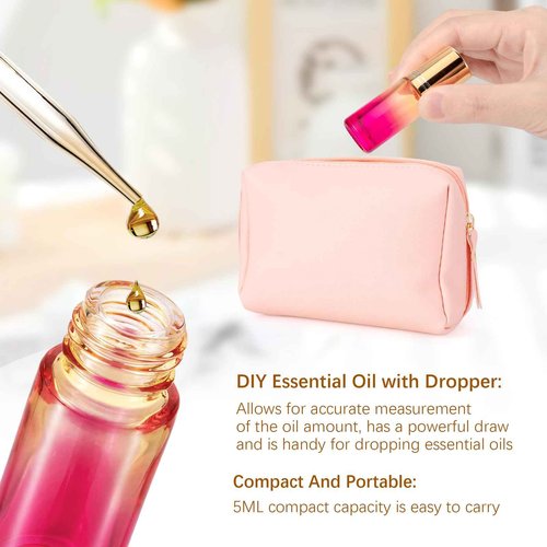 JIUWU 10-Pack 5ml Mini Essential Oil Roller Bottles with Stainless Steel Roller Ball - Leak-Proof Refillable Empty Glass Roll-On Containers for Travel, Perfume