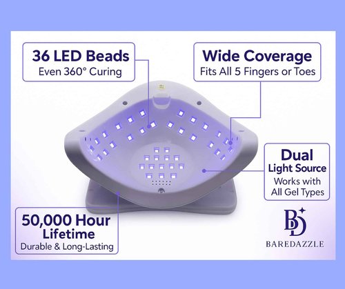 120W UV LED Nail Lamp for Gel Nails – Professional Nail Dryer with 4 Timers, LCD Display, Auto Sensor & Low Heat Mode – Removable Base, 36 LED Beads – BAREDAZZLE