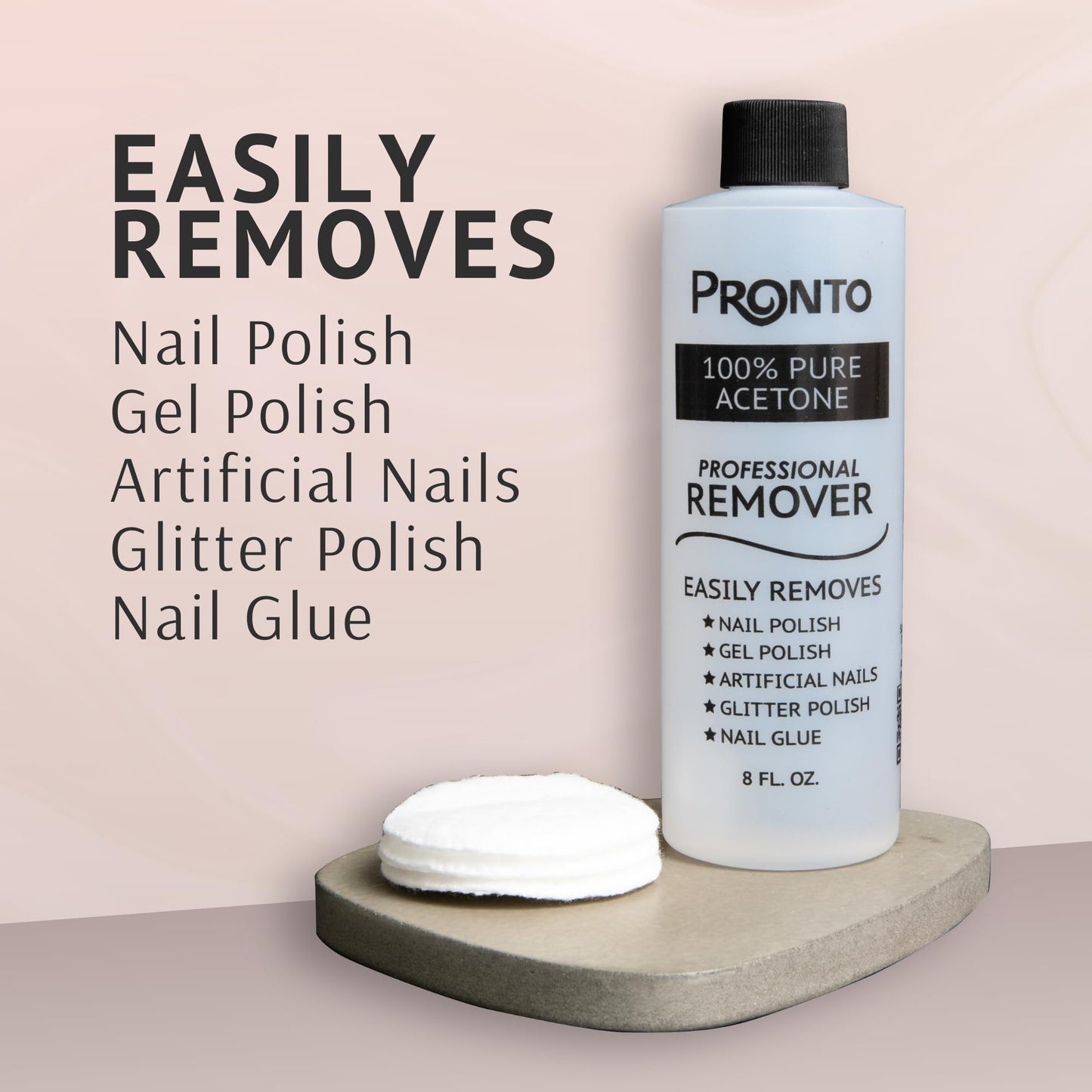 Pronto Acetone Nail Polish Remover 8 Fl Oz with Manicure Kit - Includes Nail File, Buffer, Pusher, Scraper - Pure Acetone 100 Percent - Quick & Professional Gel Acrylic Nail Remover Kit