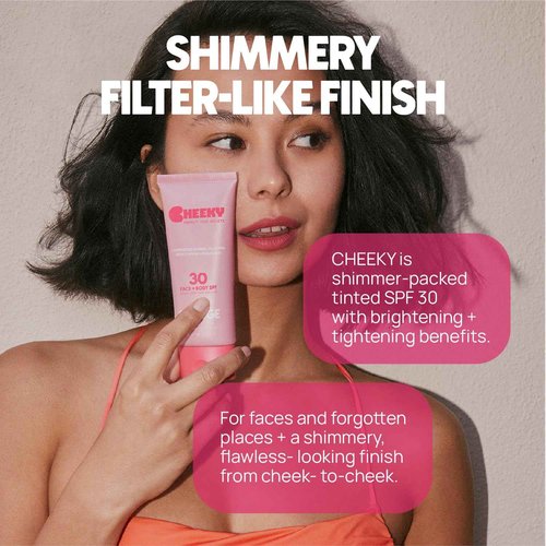 SPOOGE Cheeky Mineral All-Screen - SPF 30 Shimmer Body Sunscreen with Caffeine - Dermatologist Developed & Reef Safe Skincare with Glowy Finish for Beach & Festivals (3.4oz)