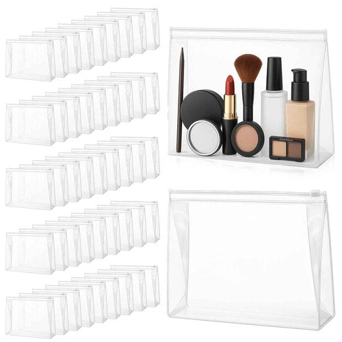 Giantree 50 PCS Small Clear Makeup Bag, 9.8"x7" Mini PVC Waterproof Cosmetic Organizer Bags Moisture-proof Portable Zipper Pouches Toiletry Bags Swimsuit Storage Bag with Zipper