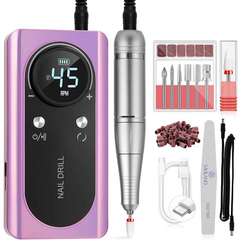 SAVILAND Electric Nail Drill Professional : 45000 RPM Pro Electric Nail File for Acrylic Nails Gel Polishing Removing, Portable Nail Drill for Manicure Pedicure, Nail Kit for Salon Nail Tech Must Have