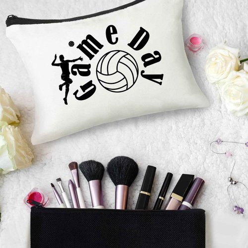 Irenare 30 Pcs Volleyball Cosmetic Bag Gifts for Women Stuff Volleyball Players Teams Travel Pouch Canvas Makeup Bags for Team Gifts(Black, White,Volleyball)