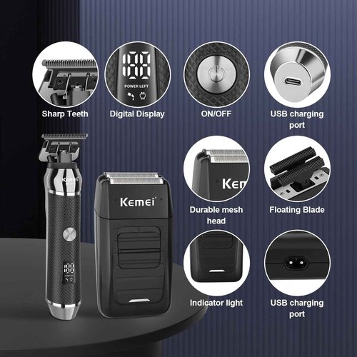 KEMEI Professional Beard Trimmer for Men, Electric Foil Shaver & Men's Facial Grooming Set, Cordless Bald Head Precision Trimmer, Rechargeable Foil Shaving Kit, Gifts for Men