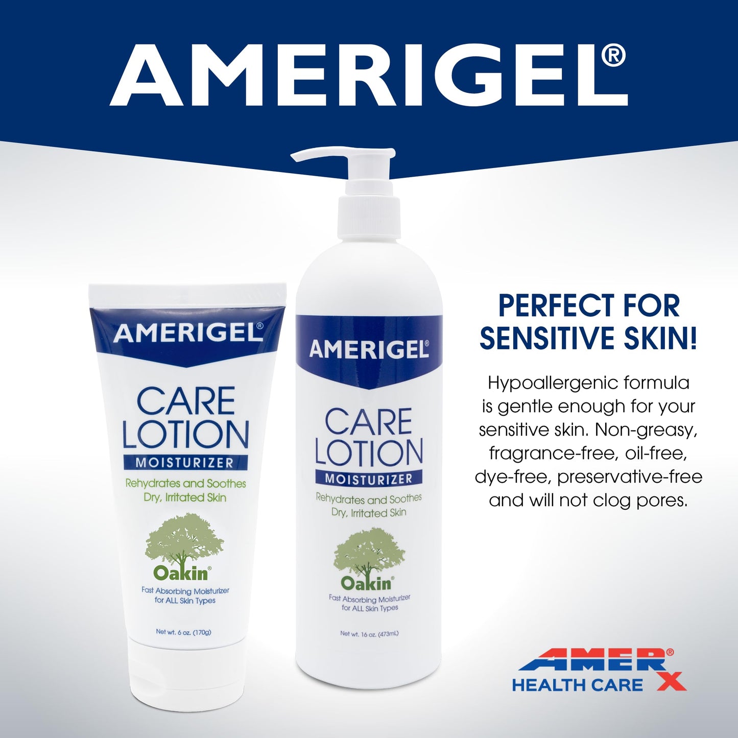 AMERIGEL Care Lotion – Hypoallergenic Moisturizer - Diabetic Skin Care - Rehydrates and Soothes Dry, Irritated Skin - 6 oz.