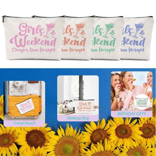 4 Pcs Christmas Girls Weekend Gifts for Women Girls Trip Makeup Bag Girl Trip Gifts Favors Cosmetic Bag Toiletry Bag Zipper Pouch Weekender Bags for Women Girl Friendship Bachelorette Party Birthday