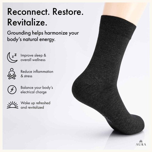 Aura™ Luxury Grounding Socks for Feet - 25% Pure Silver Grounding Socks for Women & Men - Black, Size Medium