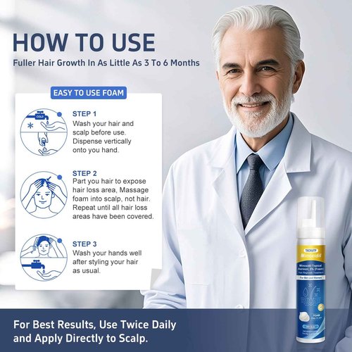 5% Topical Minoxidil Foam, Minoxidil for Men and Women, Infused with Biotin, Hair Growth Treatment, Supports Thicker, Fuller, Healthier Hair & Beard (Foam,6 x 2.11oz,6 Month's Supply)