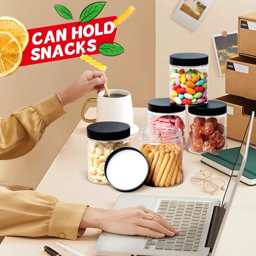 sietpoek 48 PCS 8 OZ Plastic Jars with Screw On Lids,Labels Refillable Empty Round Slime Containers for Storing Dry Food, Honey Jam, Cream, Butter, Lotion, black
