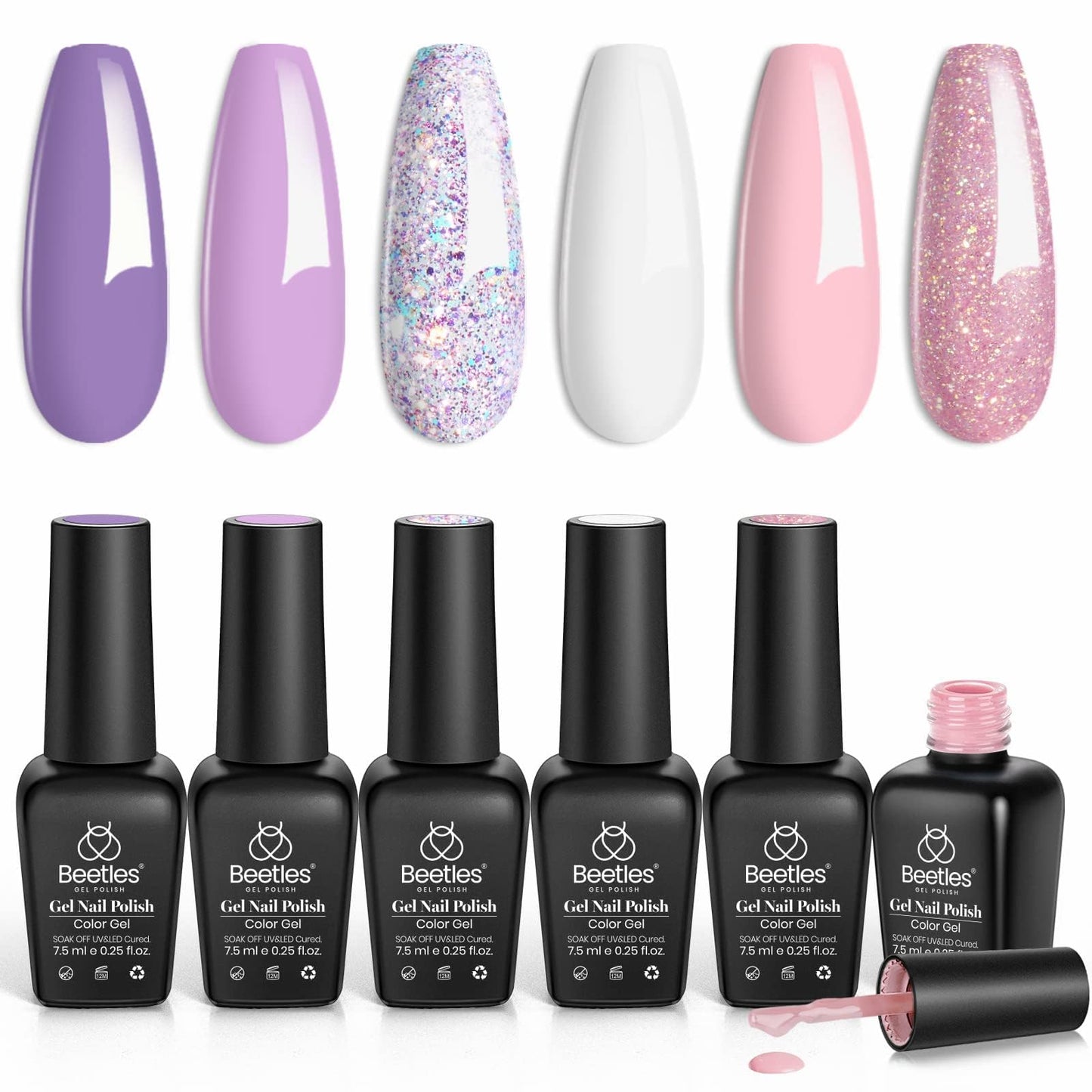 beetles Gel Polish Nail Set 6 Colors Romantic Garden Collection Pink Purple Glitter Milky White Soak Off Uv Led Lamp Cured Diy Manicure Kit