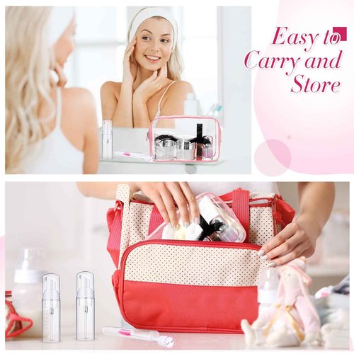 8 Pcs Lash Shampoo Brushes Set Eyelash Aftercare Bag Disposable Mascara Tubes Foam Pump Bottle Extension Aftercare Instructions Cards Eyelash Accessories for Women Mother's Gift(Clear Bag, PVC)
