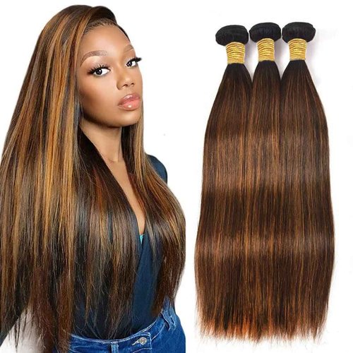 P430 Highlight Brown Bundles Human Hair Bundles 12 14 168 Inch Straight P4/30 Highlight Bundle Brown Bundle Unprocessed Brazilian Virgin Hair Quick Weave Hair for Black Women