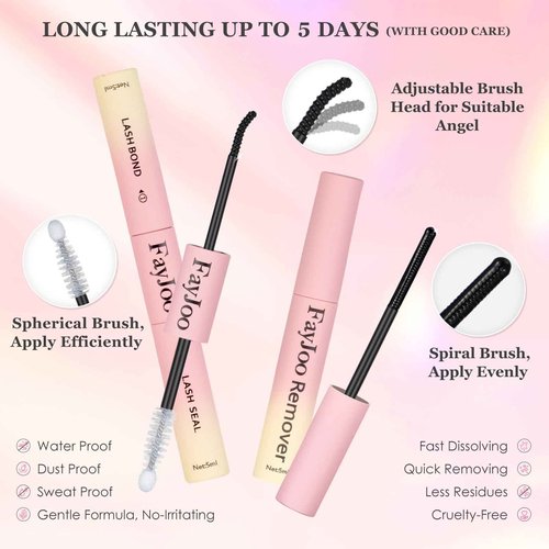 Natural Wispy Soft Lash Clusters Kit with 0.05mm Invisible Band, C Curl 8-16mm, DIY Salon Eyelash Extensions with Bond Seal Remover Tweezer, FayJoo AIRY 11 Kit
