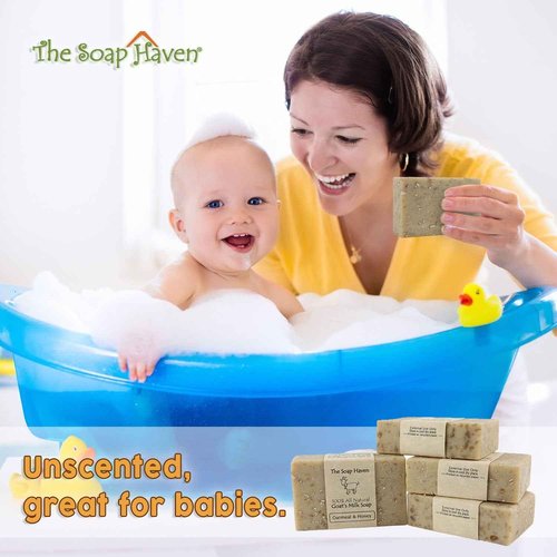 Oatmeal Soap - 4 Oatmeal & Honey Goat Milk Soap Bars, Handmade in USA, All Natural, Unscented, SLS Free, No Parabens
